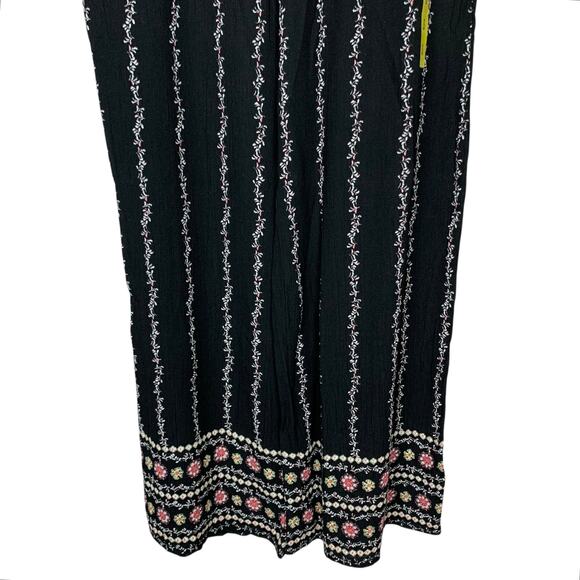 New Three Dots Pull On Printed Pants Black Floral Wide Leg Women's S - Picture 6 of 10